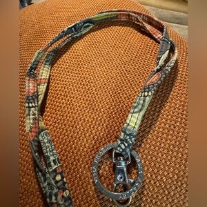 Vera Bradley Multicolor Patterned Fabric Lanyard with Silver Ring & Clip